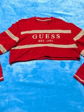 ❤️ Red Cropped Sweatshirt with Gray Stripes ❤️